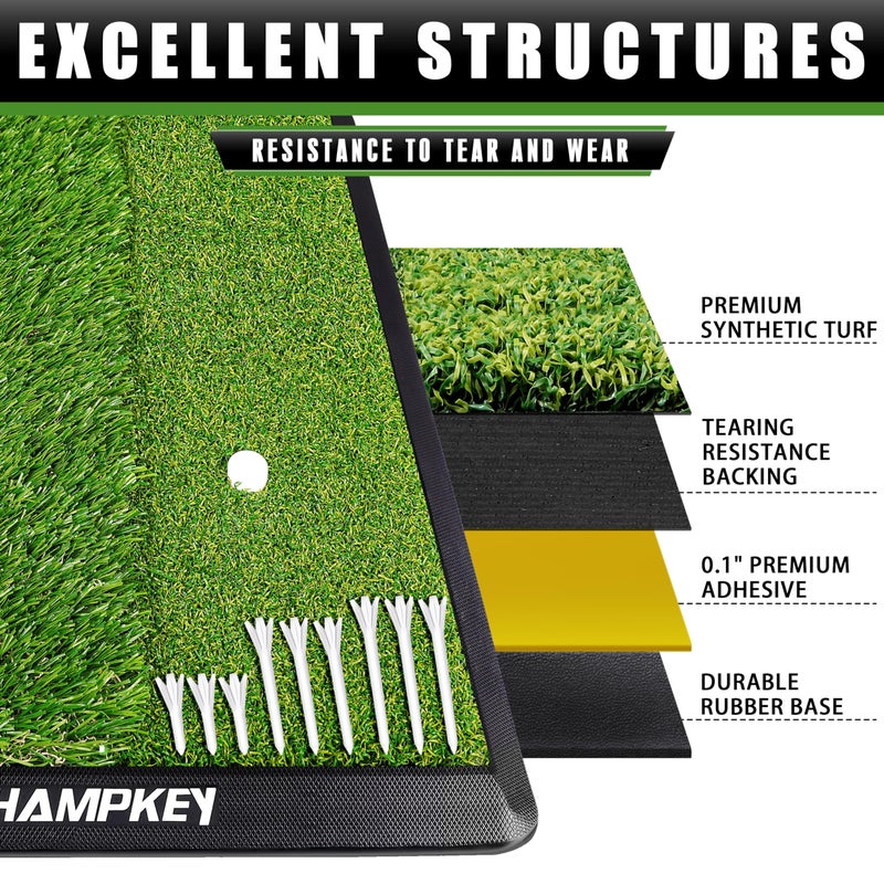 CHAMPKEY Dual-Turf Golf Hitting Mat | Come with 9 Golf Tees & 1 Rubber Tee | Heavy Duty Rubber Backing Golf Practice Mat Ideal for Indoor & Outdoor Trainingï¼ˆ13"x17", LITE Versionï¼‰ - Image 4